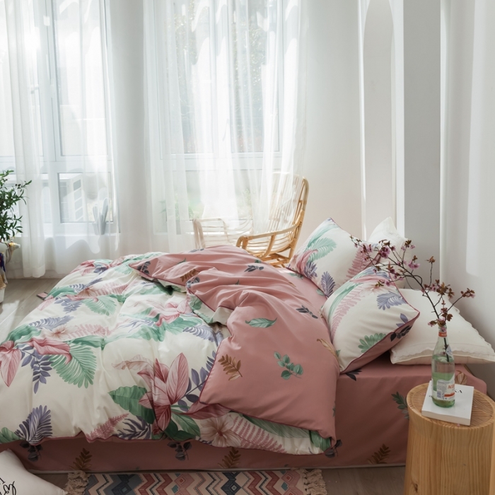 91家纺网 家纺一手货源 找家纺 星期八 2020新款全棉13372浪漫嵌条四件套系列 迷恋-米