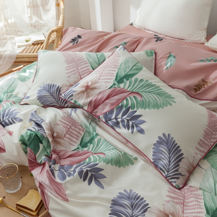 91家纺网 家纺一手货源 找家纺 星期八 2020新款全棉13372浪漫嵌条四件套系列 迷恋-米