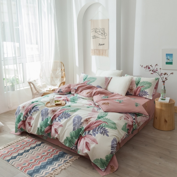 91家纺网 家纺一手货源 找家纺 星期八 2020新款全棉13372浪漫嵌条四件套系列 迷恋-米