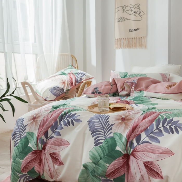 91家纺网 家纺一手货源 找家纺 星期八 2020新款全棉13372浪漫嵌条四件套系列 迷恋-米