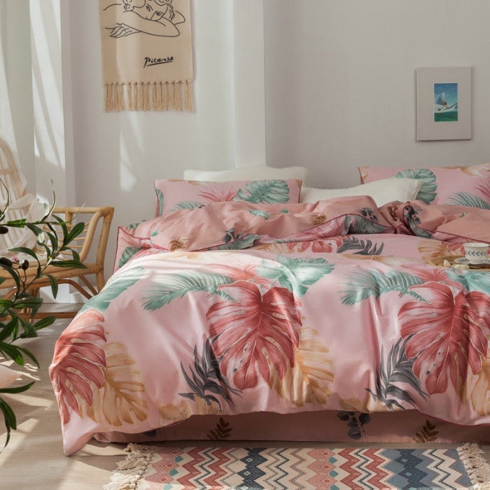 91家纺网 家纺一手货源 找家纺 星期八 2020新款全棉13372浪漫嵌条四件套系列 迷梦-粉