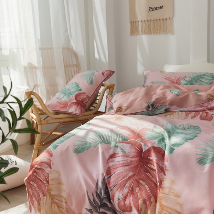 91家纺网 家纺一手货源 找家纺 星期八 2020新款全棉13372浪漫嵌条四件套系列 迷梦-粉