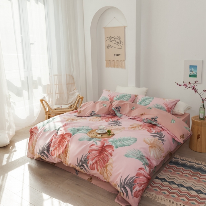 91家纺网 家纺一手货源 找家纺 星期八 2020新款全棉13372浪漫嵌条四件套系列 迷梦-粉