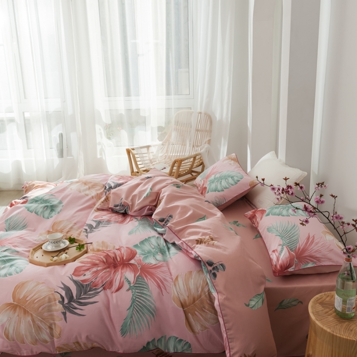 91家纺网 家纺一手货源 找家纺 星期八 2020新款全棉13372浪漫嵌条四件套系列 迷梦-粉