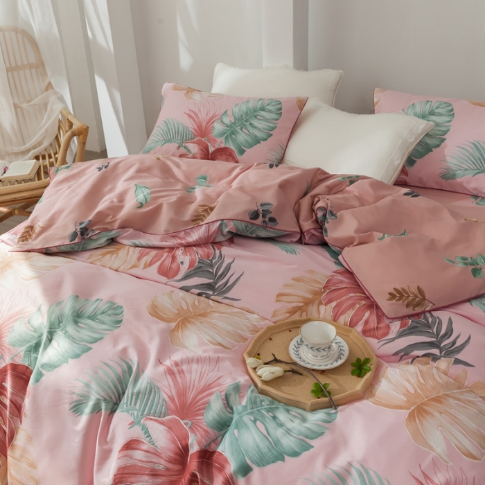 91家纺网 家纺一手货源 找家纺 星期八 2020新款全棉13372浪漫嵌条四件套系列 迷梦-粉