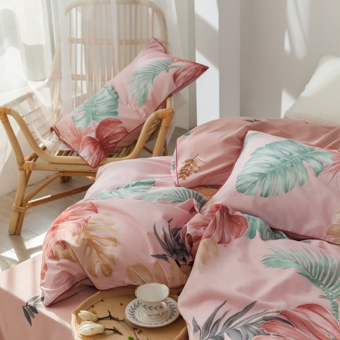 91家纺网 家纺一手货源 找家纺 星期八 2020新款全棉13372浪漫嵌条四件套系列 迷梦-粉