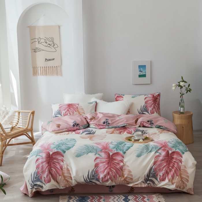 91家纺网 家纺一手货源 找家纺 星期八 2020新款全棉13372浪漫嵌条四件套系列 迷梦-米