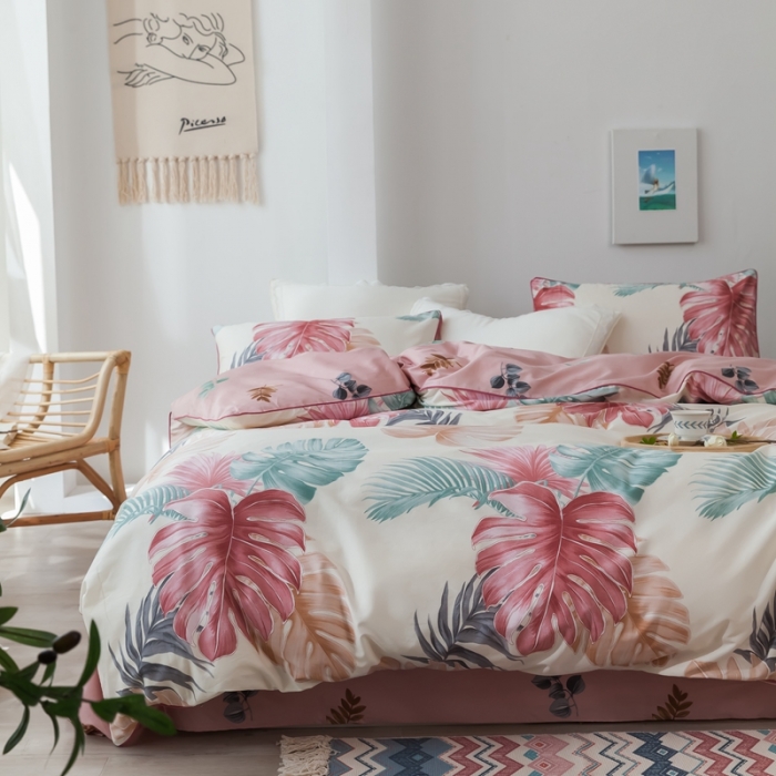 91家纺网 家纺一手货源 找家纺 星期八 2020新款全棉13372浪漫嵌条四件套系列 迷梦-米