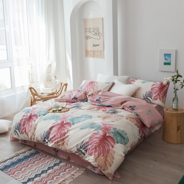 91家纺网 家纺一手货源 找家纺 星期八 2020新款全棉13372浪漫嵌条四件套系列 迷梦-米