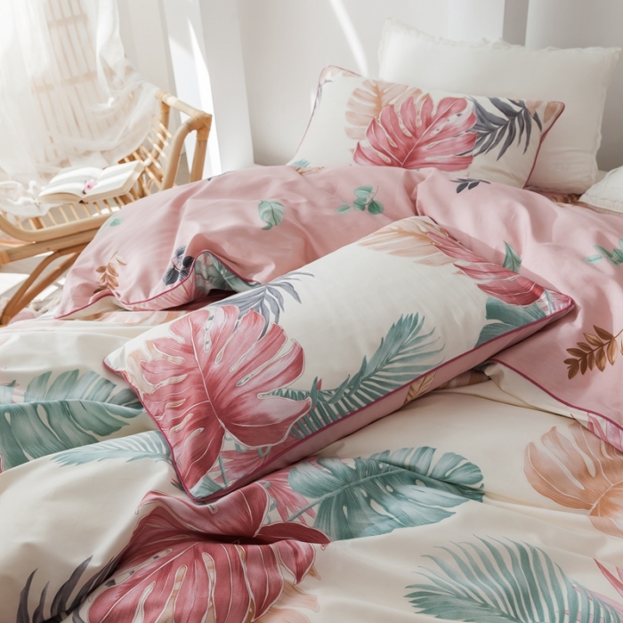 91家纺网 家纺一手货源 找家纺 星期八 2020新款全棉13372浪漫嵌条四件套系列 迷梦-米