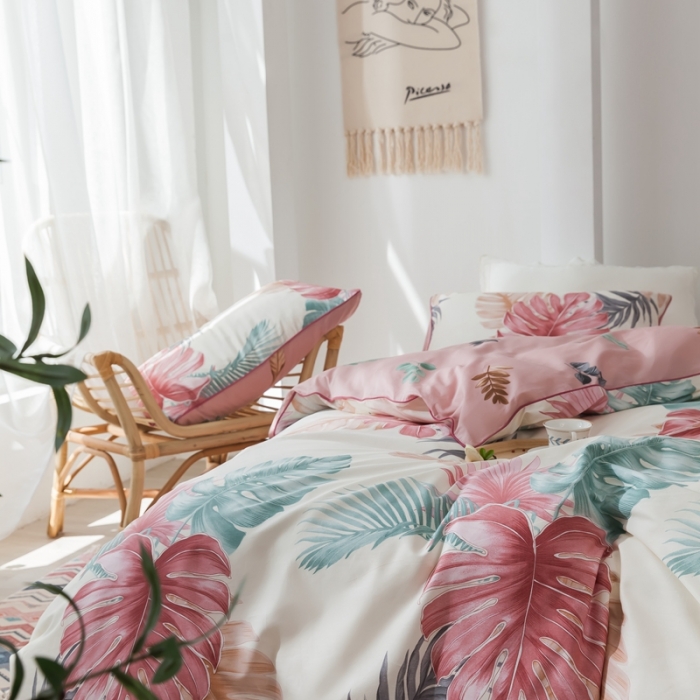 91家纺网 家纺一手货源 找家纺 星期八 2020新款全棉13372浪漫嵌条四件套系列 迷梦-米