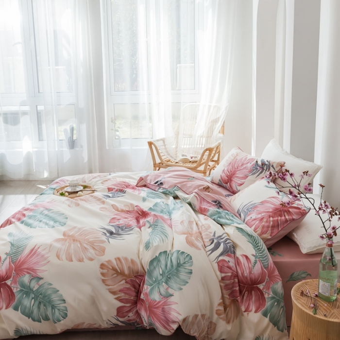 91家纺网 家纺一手货源 找家纺 星期八 2020新款全棉13372浪漫嵌条四件套系列 迷梦-米