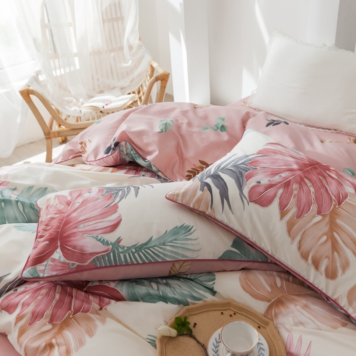 91家纺网 家纺一手货源 找家纺 星期八 2020新款全棉13372浪漫嵌条四件套系列 迷梦-米