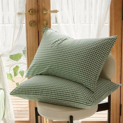 91家纺网 家纺一手货源 找家纺 仟网汇 2020新款单品全棉格纹枕套 草绿小格