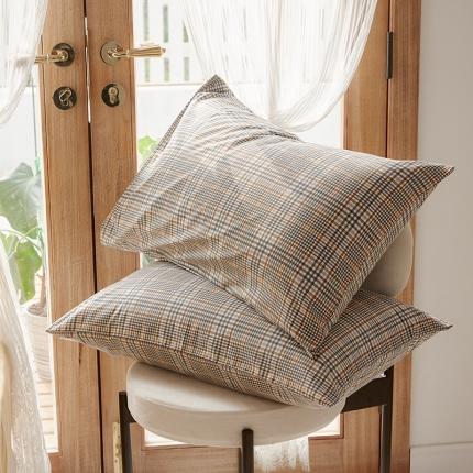 91家纺网 家纺一手货源 找家纺 仟网汇 2020新款单品全棉格纹枕套 咖色