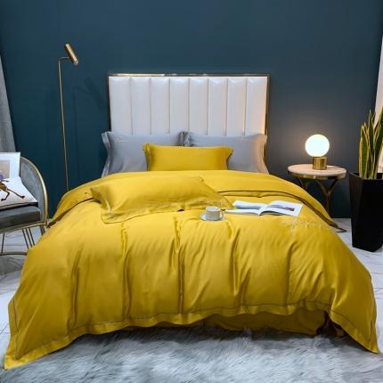 91家纺网 家纺一手货源 找家纺 顾家家居 2023新款80奥地利兰精兰精天丝刺绣四件套 柠檬黄