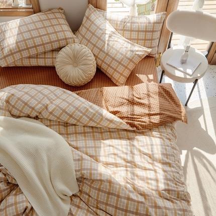 91家纺网 家纺一手货源 找家纺 仟网汇 2020新款单品全棉格纹单被套 复古橘