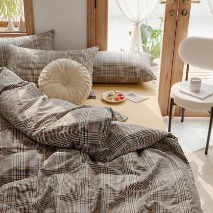 91家纺网 家纺一手货源 找家纺 仟网汇 2020新款单品全棉格纹单被套 咖色