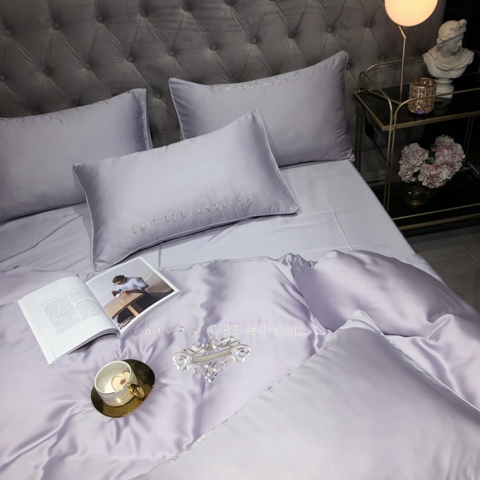 91家纺网 家纺一手货源 找家纺 馨蕊家居 2021新款80S兰精天丝罗拉四件套 高级灰