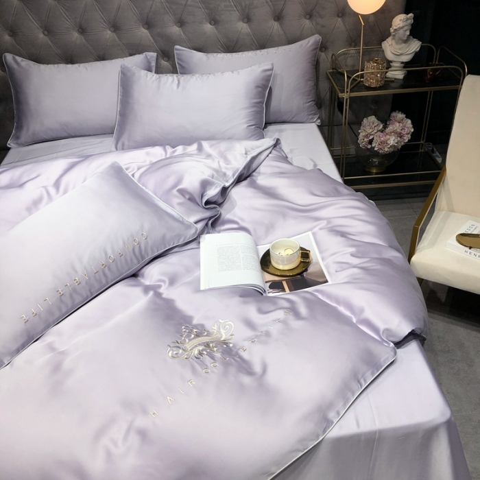 91家纺网 家纺一手货源 找家纺 馨蕊家居 2021新款80S兰精天丝罗拉四件套 高级灰