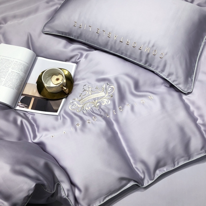 91家纺网 家纺一手货源 找家纺 馨蕊家居 2021新款80S兰精天丝罗拉四件套 高级灰