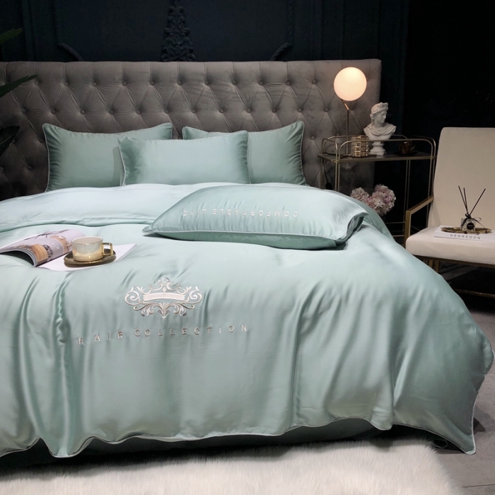 91家纺网 家纺一手货源 找家纺 馨蕊家居 2021新款80S兰精天丝罗拉四件套 绿石