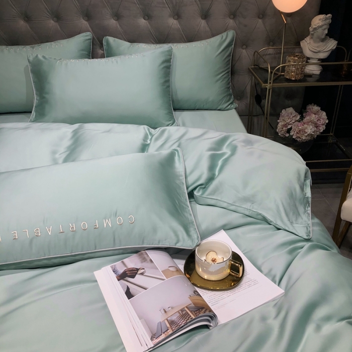 91家纺网 家纺一手货源 找家纺 馨蕊家居 2021新款80S兰精天丝罗拉四件套 绿石