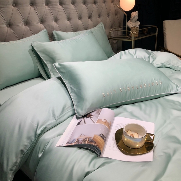 91家纺网 家纺一手货源 找家纺 馨蕊家居 2021新款80S兰精天丝罗拉四件套 绿石