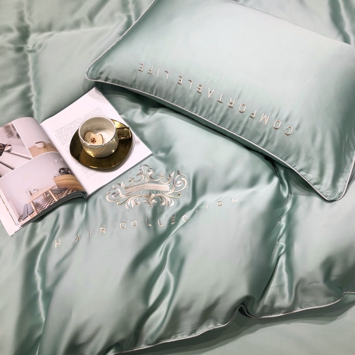 91家纺网 家纺一手货源 找家纺 馨蕊家居 2021新款80S兰精天丝罗拉四件套 绿石