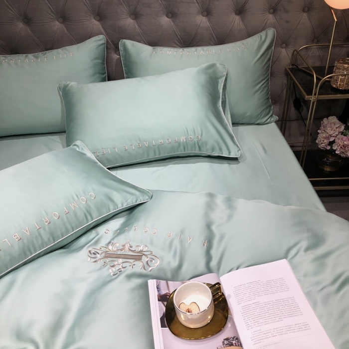 91家纺网 家纺一手货源 找家纺 馨蕊家居 2021新款80S兰精天丝罗拉四件套 绿石