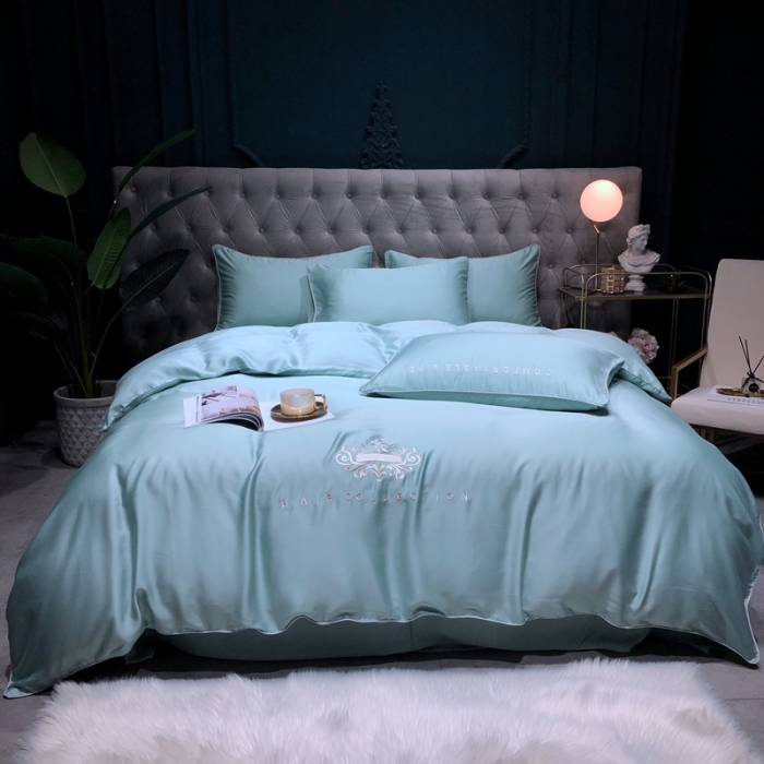 91家纺网 家纺一手货源 找家纺 馨蕊家居 2021新款80S兰精天丝罗拉四件套 绿石