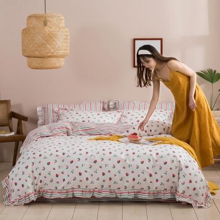 91家纺网 家纺一手货源 找家纺 忆生活 2020新款全棉韩版田园小碎花四件套小清新风格草莓花