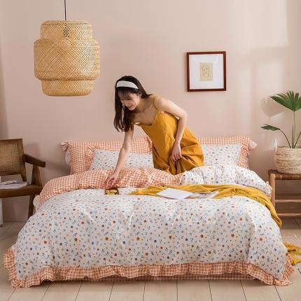 91家纺网 家纺一手货源 找家纺 忆生活 2020新款全棉韩版田园小碎花四件套小清新风格晨雾