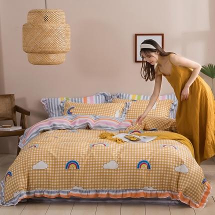 91家纺网 家纺一手货源 找家纺 忆生活2020新款韩版田园小碎花四件套小清新风格天空之境黄