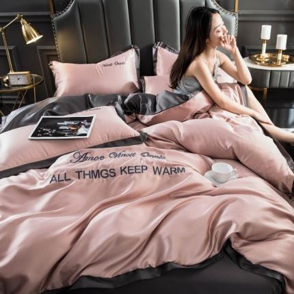 91家纺网 家纺一手货源 找家纺 欧冠家纺 2020爆款盛夏水洗真丝四件套 香槟+深灰