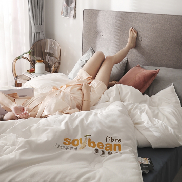 91家纺网 家纺一手货源 找家纺 巴宝路大豆暖芯纤维被春秋被四季薄被冬被学生被子母被 白