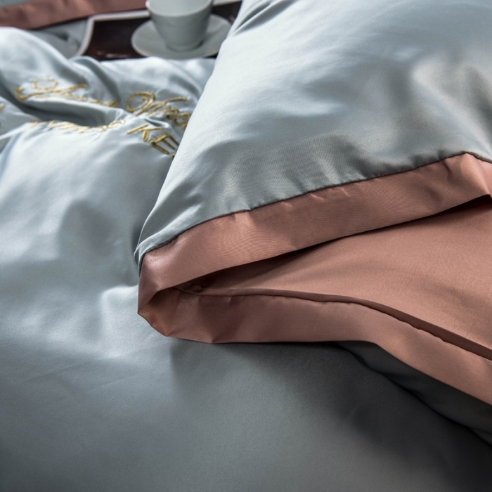 91家纺网 家纺一手货源 找家纺 欧冠家纺 2020爆款盛夏水洗真丝四件套 浅灰+香槟