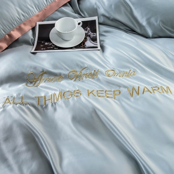 91家纺网 家纺一手货源 找家纺 欧冠家纺 2020爆款盛夏水洗真丝四件套 浅灰+香槟