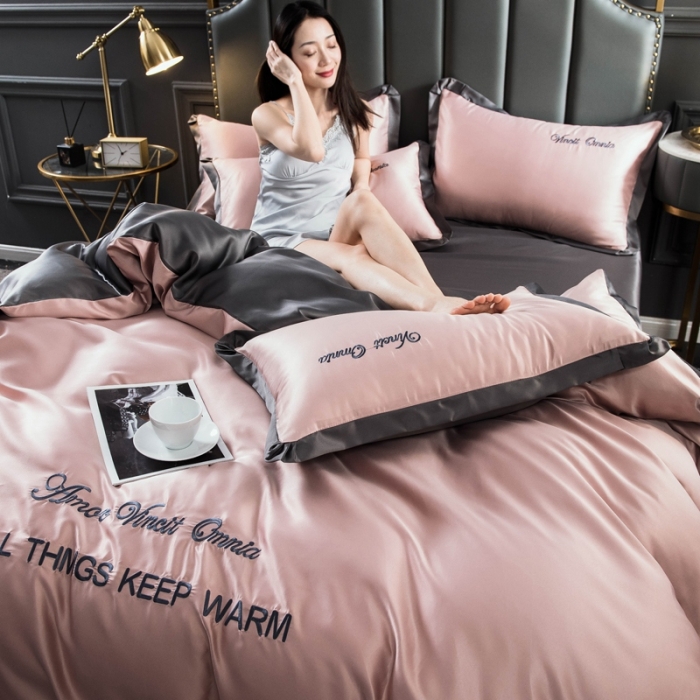 91家纺网 家纺一手货源 找家纺 欧冠家纺 2020爆款盛夏水洗真丝四件套 香槟+深灰