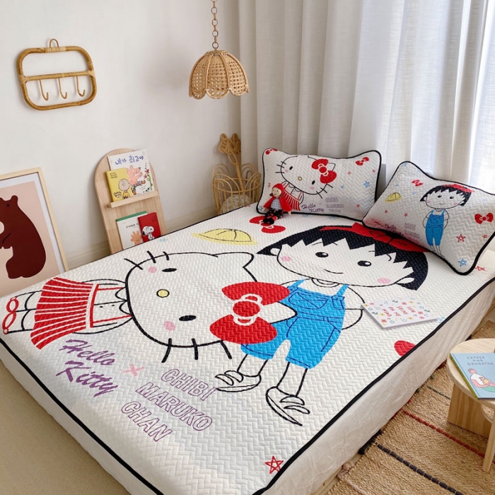 91家纺网 家纺一手货源 找家纺 萝莉家纺 数码印花水洗空调软席三件套（丸子与kt猫）