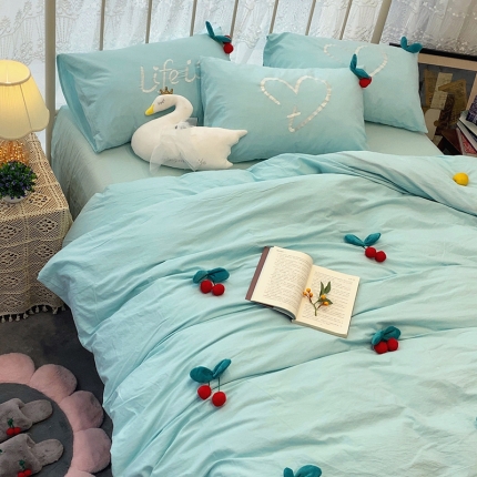 91家纺网 家纺一手货源 找家纺 2020实拍水洗棉工艺立体花全棉四件套