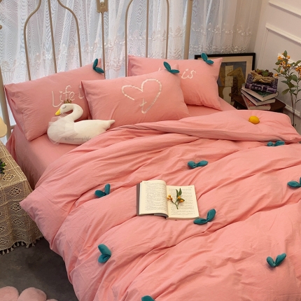 91家纺网 家纺一手货源 找家纺 2020实拍水洗棉工艺立体花全棉四件套