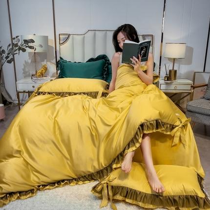 91家纺网 家纺一手货源 找家纺 七七 2025新款水洗真丝四件套-安妮 黄色