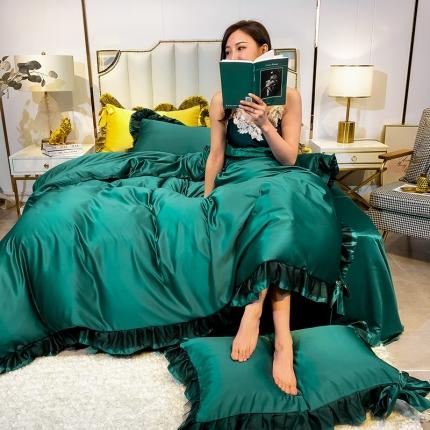 91家纺网 家纺一手货源 找家纺 七七 2025新款水洗真丝四件套-安妮 墨绿