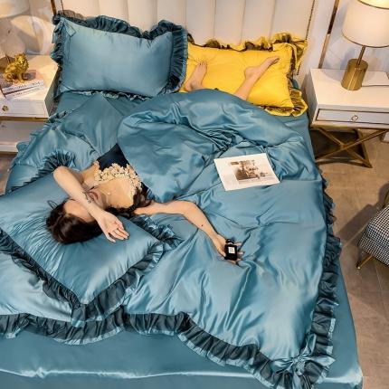 91家纺网 家纺一手货源 找家纺 七七 2025新款水洗真丝四件套-安妮 浅蓝