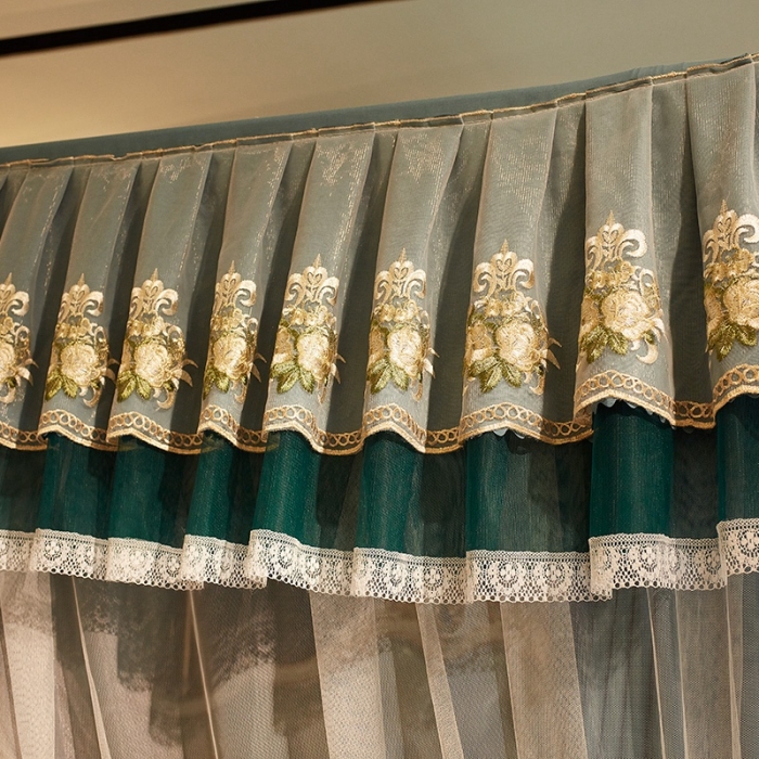 91家纺网 家纺一手货源 找家纺 迪凡保罗 2021新款5817双层床幔宫廷蚊帐 蓝绿色