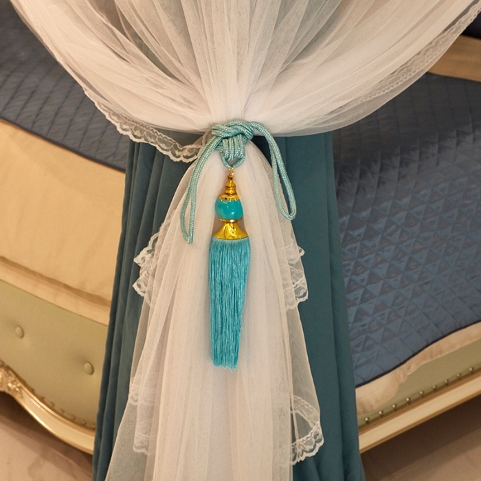 91家纺网 家纺一手货源 找家纺 迪凡保罗 2021新款5817双层床幔宫廷蚊帐 蓝绿色