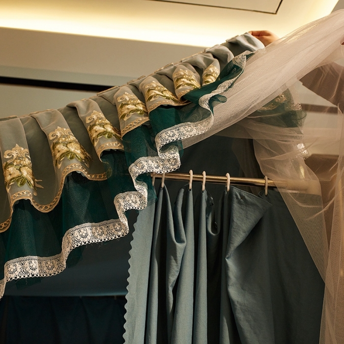 91家纺网 家纺一手货源 找家纺 迪凡保罗 2021新款5817双层床幔宫廷蚊帐 蓝绿色