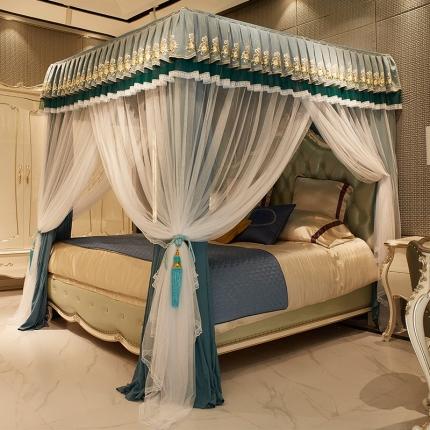 91家纺网 家纺一手货源 找家纺 迪凡保罗 2021新款5817双层床幔宫廷蚊帐 蓝绿色