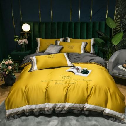 91家纺网 家纺一手货源 找家纺 （总）爱缦 2020新款双面60S长绒棉绣花拼接款四件套